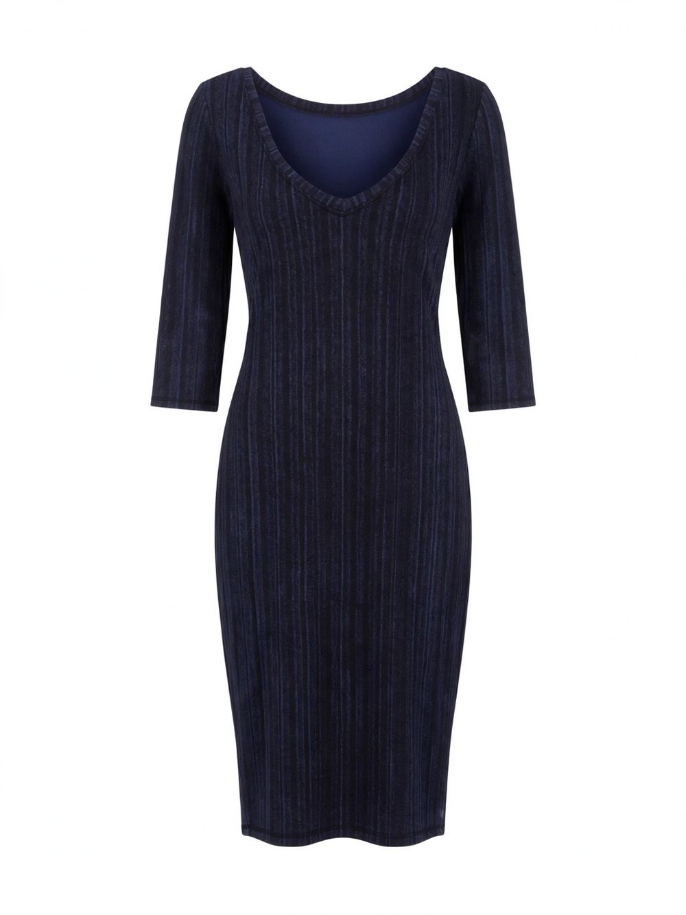Rachel Rachel Roy Navy Blue Pin striped Size M V-Neck 3/4 Sleeve Bodycon Midi